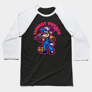 Monkey Wrench Happy Funny Car Mechanic Retro Cartoon Vintage Comic Baseball T-Shirt